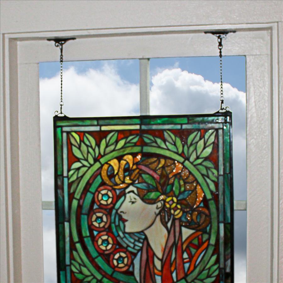 Design Toscano Majestic Peacock Oval Stained Glass Window