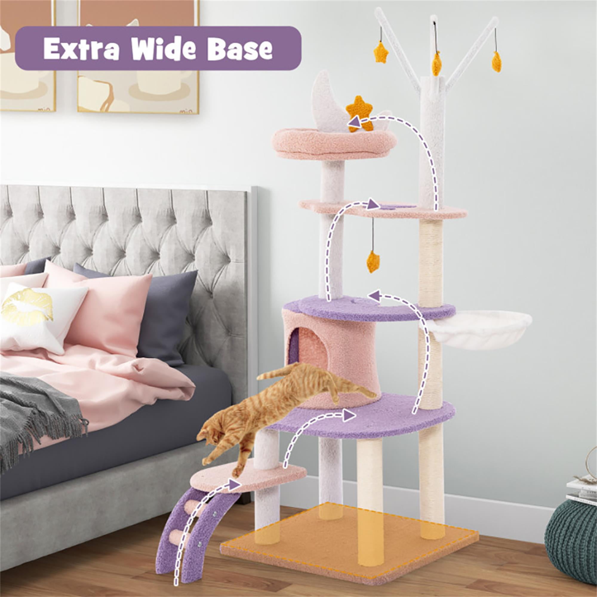 Kadyn 62" Cute Cat Tree Tower for Indoor Cats, Moon and Star Cat Condo with Sisal Scratching Posts, Plush Perches, Kitten Cat Tree Tower Activity Center, Purple