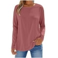thumbnail image 2 of YODETEY Womens Long Sleeve T Shirt, Tops under $10, Basis Classic-Fit Long-Sleeve Crewneck T-Shirt，Pink,Women's Plus XXL, 2 of 5