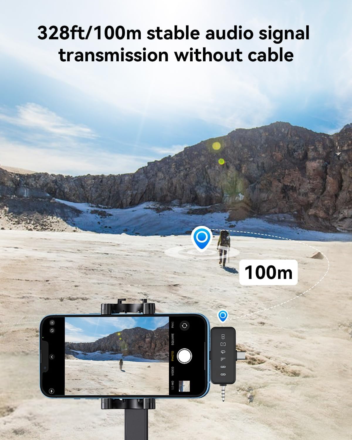 3 in 1 Wireless Microphone for iPhone and Android, Lapel Microphone with Noise Canceling, 328ft Range, Clip On Mini Mic for Video Recording, Interviews, Vlog（A）
