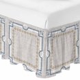 thumbnail image 2 of Ivory White Farmhouse Bed Skirt King Size 16 Inch Drop, Linen Texture Geometric Lines Floral Adjustable Elastic Dust Ruffles Bedskirt for King Bed Wrap Around Pleated Mattress Frame Cover, 2 of 9