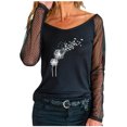thumbnail image 1 of Camiseta de manga larga con cuello redondo y estampado de malla sólida para mujer Pompotops  gfhjh16359, 1 of 6