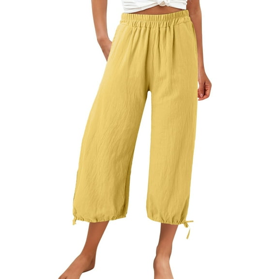 WENWU Pants for Women Casual Pants Women Yellow Pants Womens Comfy Work Pants High Waisted Wide Leg Pants for Women Summer Pants