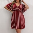 thumbnail image 2 of AURA Plus Size Striped V Neck Midi Dress Ruffle Sleeve High Waist Casual Boho Work Summer Dress for Women, 2 of 8