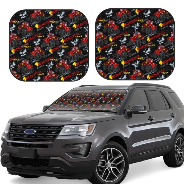 Balery Monster Truck Parasol para parabrisas de coche de 2 piezas | Parasol plegable para parabrisas delantero de coche para la mayoría de sedanes-Small