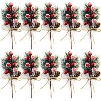 6inch Artificial Pine Picks Pack of 10, Flocked Holly Christmas Red/ White Berry Picks Stems, Christmas Picks and Faux Snowy Berries with Pinecones, for DIY Xmas Decoration Floral Arrangements