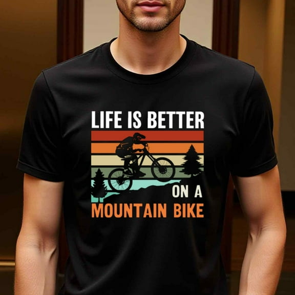 Men'S "Life Is Better on a Mountain Bike" Graphic T-Shirt - Black Casual Short Sleeve Tee with Mountain Biker Design, Perfect for Outdoor Enthusiasts, Mountain Biking Gear