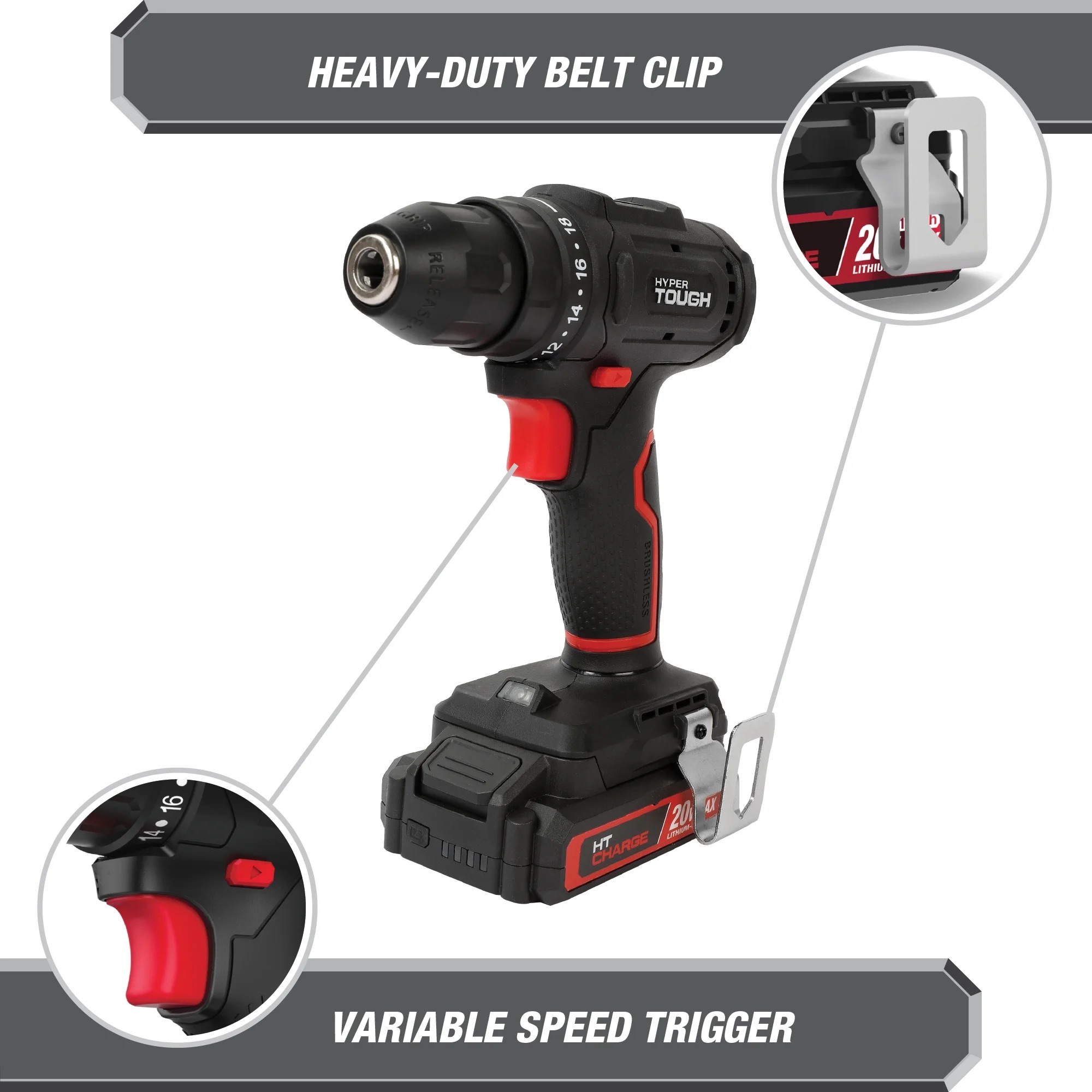 Hyper Tough 20V Cordless Drill Kit with 70 Accessories photo 5