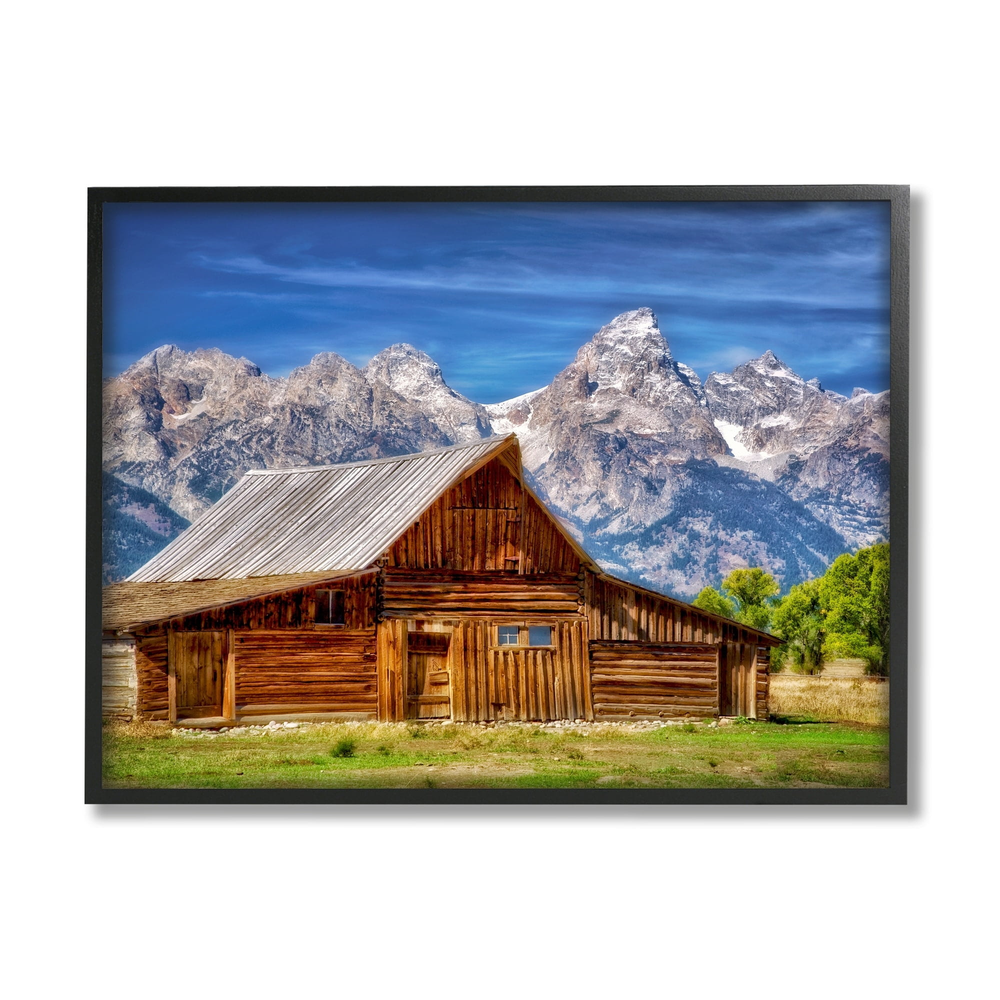 Stupell Industries Cabin Mountain Range Landscape Landscape Photography Gray Framed Art Print Wall Art