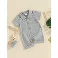 thumbnail image 3 of Bslissey 3M 6M 12M 18M Boys Stripe Print Short Jumpsuit Infant Boy Short Sleeve Lapel Button Down Romper Shorts Newborn Casual Summer Daily Playsuit, 3 of 8