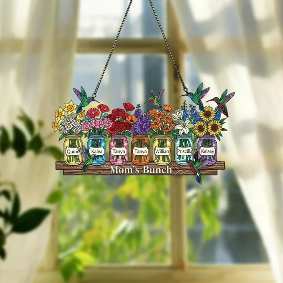 Personalized Custom Birth Flower Acrylic Suncatcher Window Hanging Mother's Day Mom Gift
