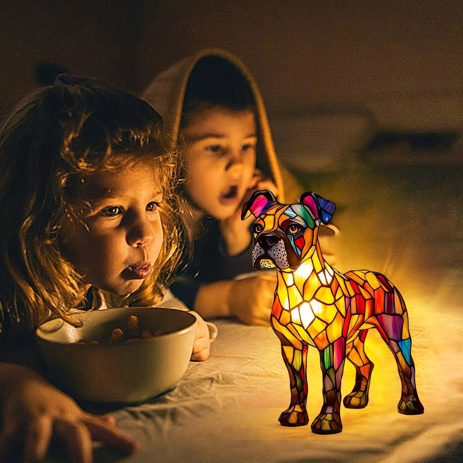 Dollars Dog Series Art Night Light, Stained Resin Desk Light Dog Lamp, LED Night Light for Home Room Decor Fun Gift for Dog Lover(Boxer)