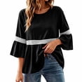 thumbnail image 3 of Lenpel 3/4 Length Sleeve Womens Tops Cotton Linen Crew Neck Fashion Peplum Blouses Casual Loose Eyelet Lace Patchwork Shirts Fall Clothes, 3 of 6
