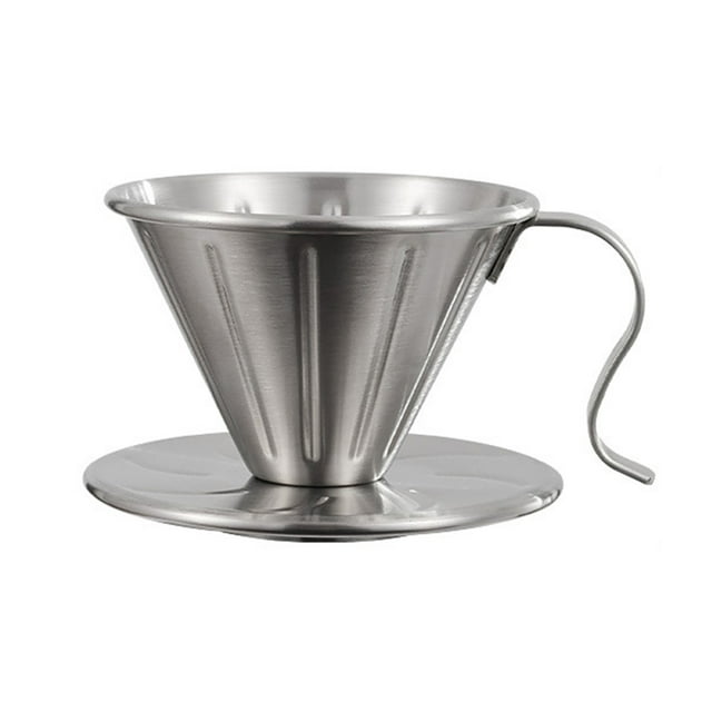 Visland Coffee Filter Cone Stainless Steel Hand Drip Pour Over Coffee Funnel with Spiral Ribs Dishwasher Safe V-Shaped Coffee Filter for Most Coffee Makers Camping Home Brewing