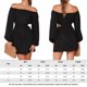 thumbnail image 2 of Vestido Mini vestido plisado de manga larga para mujer, minivestido de verano de Color sólido, estilo Sexy con hombros descubiertos y cuello barco, traje de vacaciones Ygjytge Negro T M para Mujer, 2 of 9