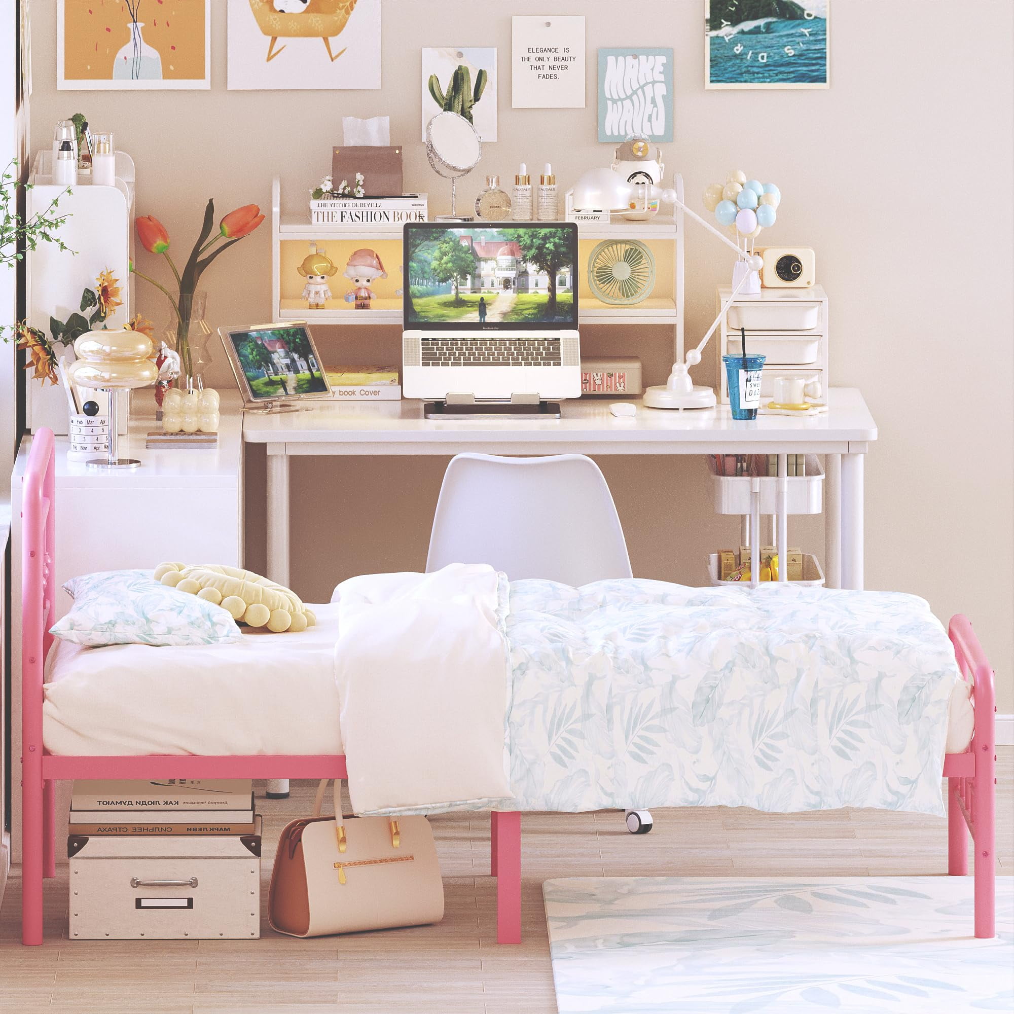 Maenizi 12 inch Tall Twin XL Bed Frames with Headboard and Footboard, Heavy Duty Metal Platform Bed Frame Twin XL No Box Spring Needed, Easy Assembly, Under Bed Storage, Noise Free, Pink