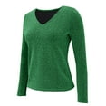 thumbnail image 6 of ManxiVoo Elegant Sequin Top for Women Sparkly V Neck Long Sleeve Pullover Glitter Tee Shirt Evening Glam Party Wear And Festive Season L Size Green, 6 of 9