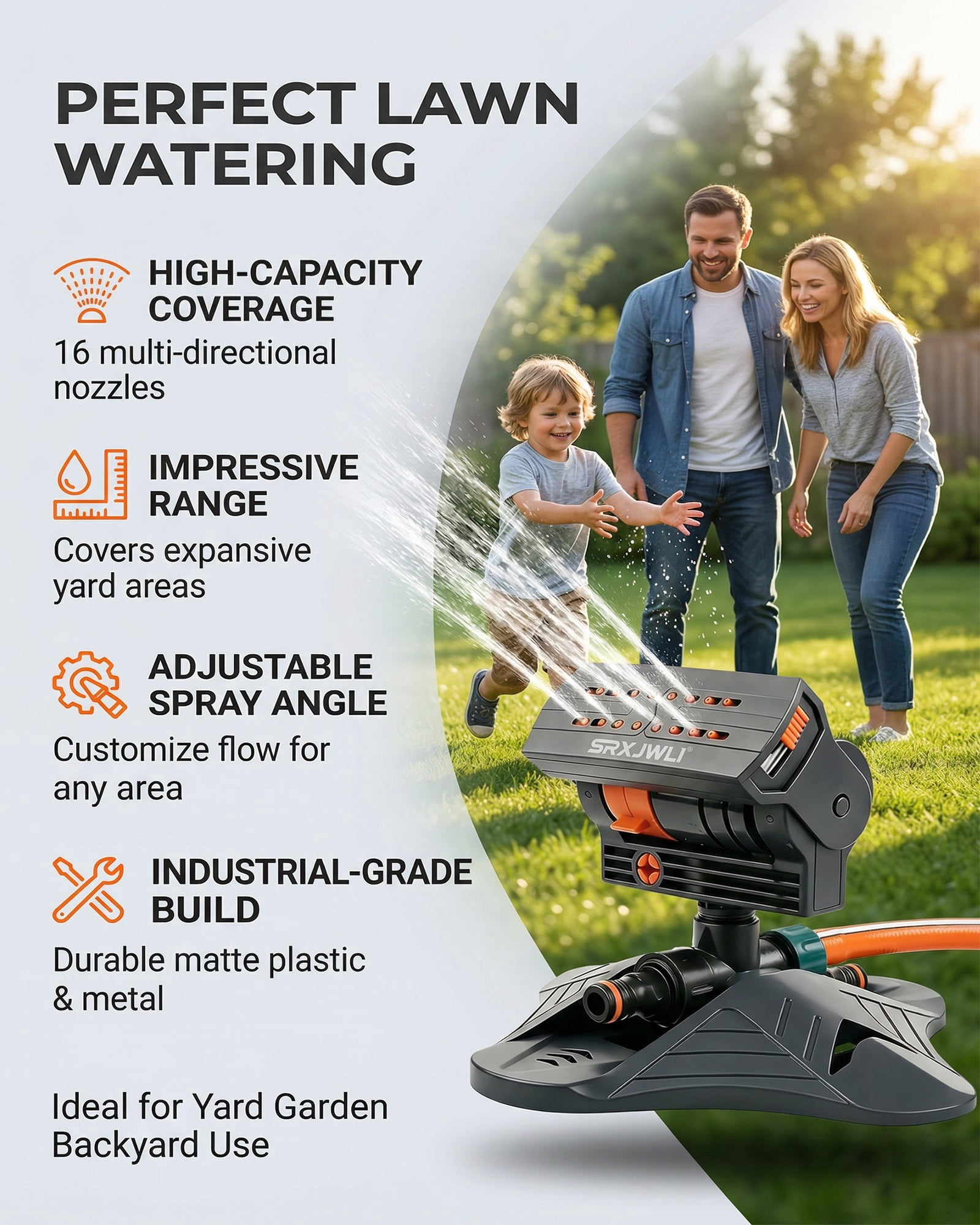 Oscillating Lawn Sprinkler for Yard Garden Adjustable 360 Degree Coverage with 16 Nozzle Heads Dual Zone Irrigation Heavy Duty Metal Base Stable Spike Stand for Outdoor Lawn - SINGLE DEVICE