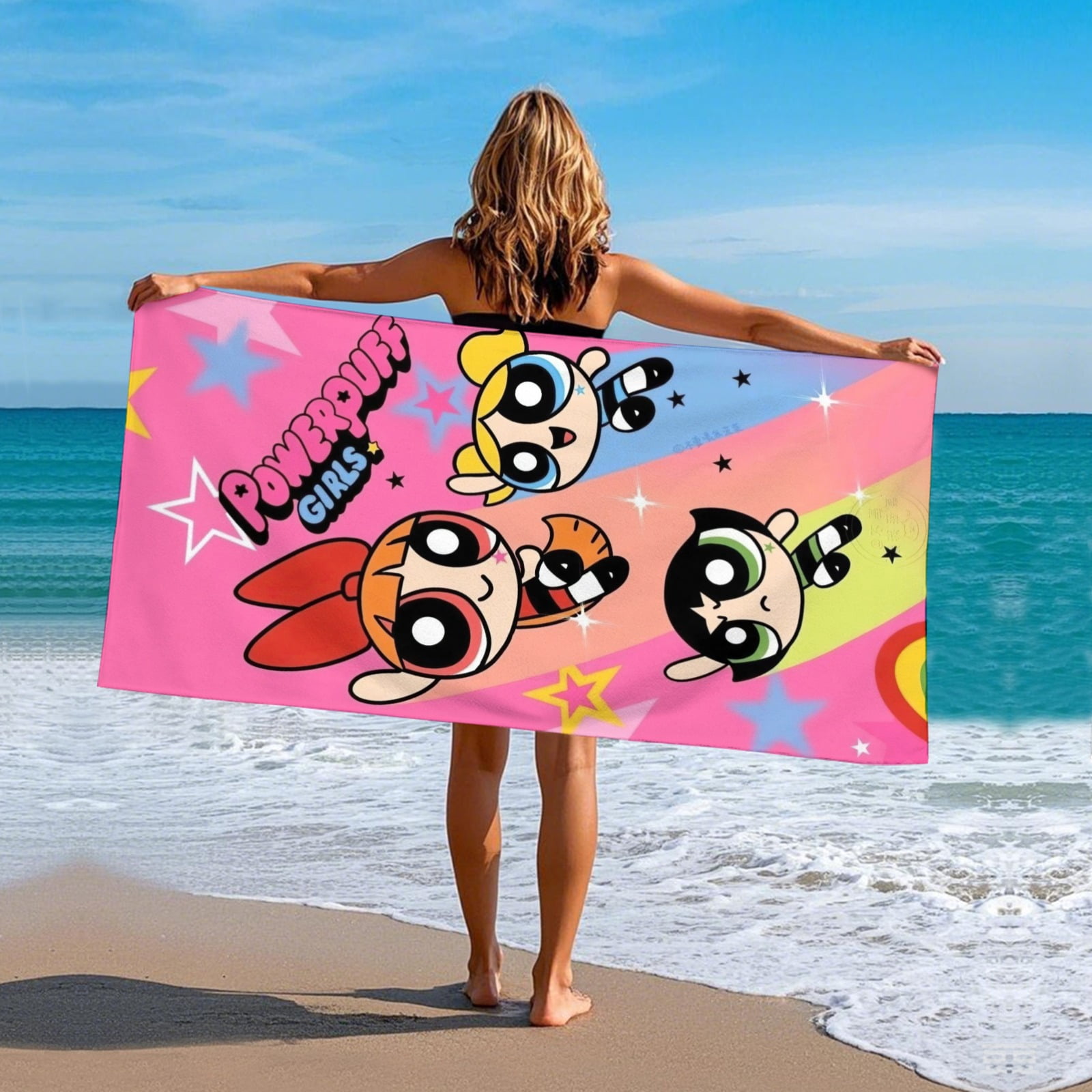 Powerpuff Girls Gifts Beach Towel for Women Girl Birthday Inspired Fan Bath Outdoor Music Lover