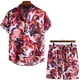 thumbnail image 2 of Hombres Casual Turndown Botones Floral Pullover Camisa de manga corta de lino Blusa y pantalones Traje Pompotops oipoqjl35270, 2 of 3
