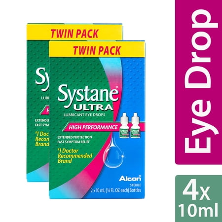 (2 pack) Systane Ultra Lubricant Eye Drops High Performance, 4 Total 0.33 fl oz Bottles