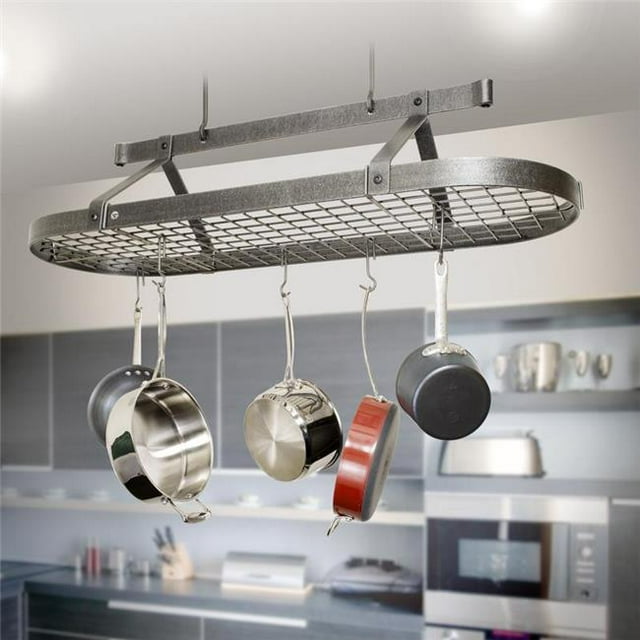 Enclume Design Products PR16CWG HS 4 ft. Ceiling Pot Rack with Grid, Hammered Steel - Oval