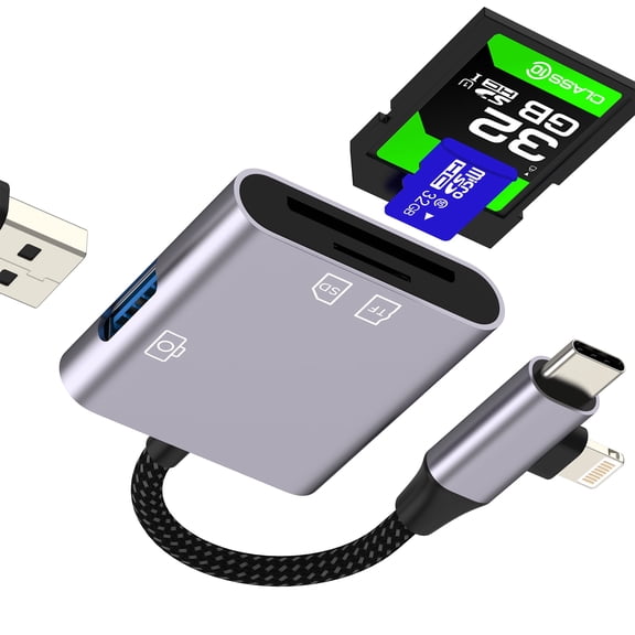 USB C Lightning to USB 3.0 Adapter OTG SD Card Reader HUB for iPhone 17 16 15 14 Pro Max for iPad Digital Camera TF Memory Photo Transfer Type C Micro SD Macbook Compatible for Samsung Accessories