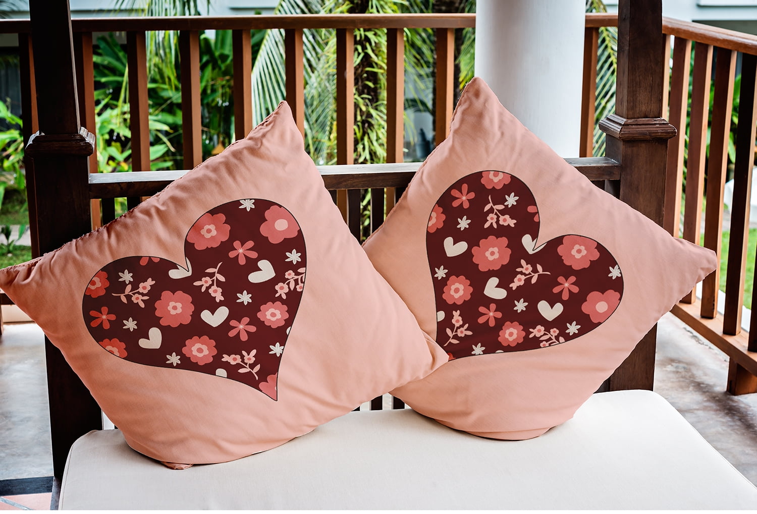 16"x16" Simply Daisy Valentines Flowery Love Hearts Poly Indoor/Outdoor Pillow, Maroon Qty 1
