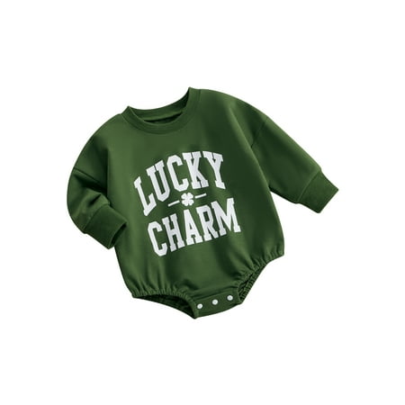 Long Sleeve Round Neck Letter Print Irish Romper for Baby Boys Girls