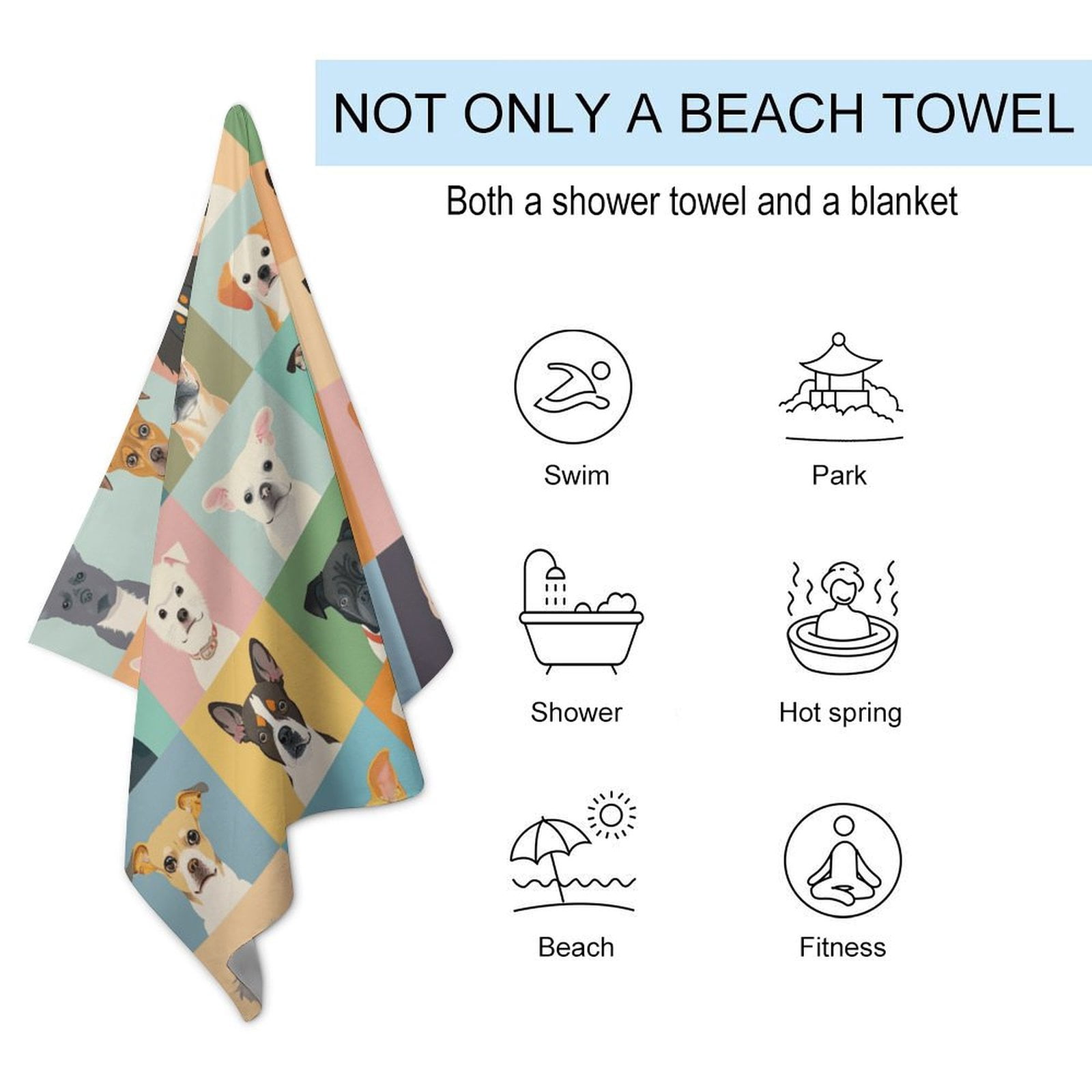Cute Dog Oversized -Washed Lightweight Quick Dry Beach Towels - 32"x63"
