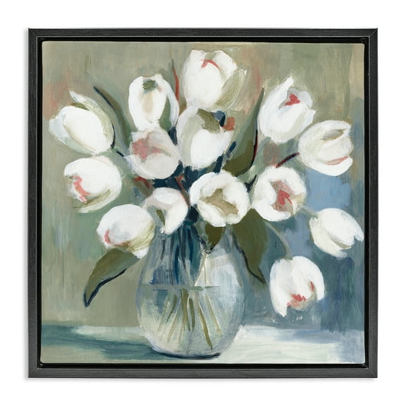 Stupell Industries White Tulip Vase Plants & Flowers Painting Black Floater Framed Canvas Art Print Wall Art, 18 x 18