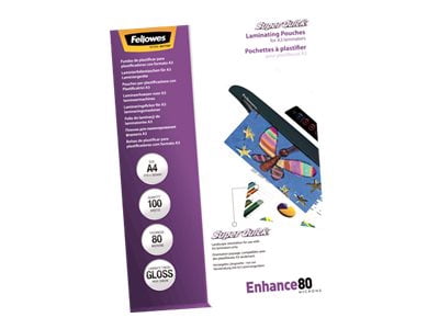 Fellowes Laminating Pouches SuperQuick Enhance 80 micron - 80 micron - 100-pack - glossy - transparent - A4 (8.25 in x 11.7 in) lamination pouches