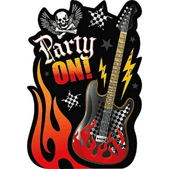 Various Rock On Skull and Flames Printed Invitations, 8 Count