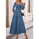thumbnail image 4 of Vestido PRETTYGARDEN 2025 Otoño Manga Larga Fruncido Maxi Azul Oscuro S, 4 of 8