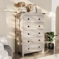 thumbnail image 2 of Keywhat Farmhouse 5 Drawer Dresser for Bedroom, Chest of Drawers Wood Organizer for Living Room, Antique Brush White, 2 of 7