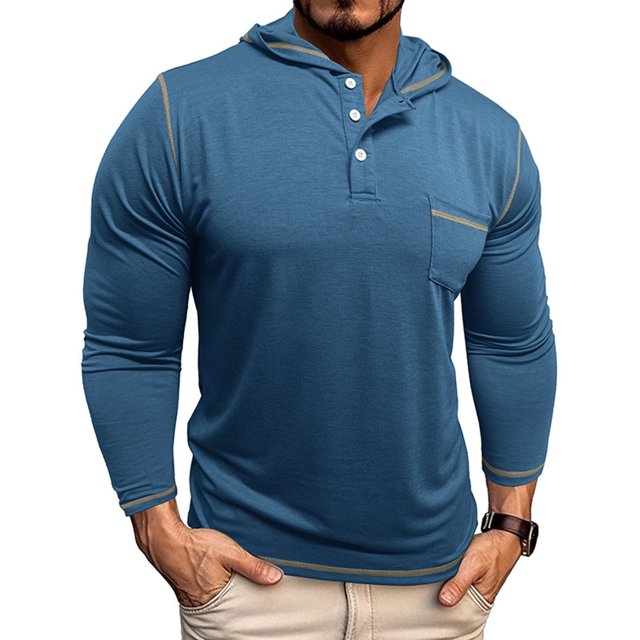 pstuiky mangas largas para hombre, Camisa básica de manga larga con cuello redondo y transpirable de color sólido a la moda informal para hombre top de hombre l