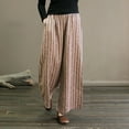 thumbnail image 2 of LEEYNEER Retro Cotton Linen Striped Wide-Legged Pants Women Thin Drape Casual Straight Pants Summer Drawstring Elastic High Waist Pant Pockets Cropped Trouser, 2 of 5