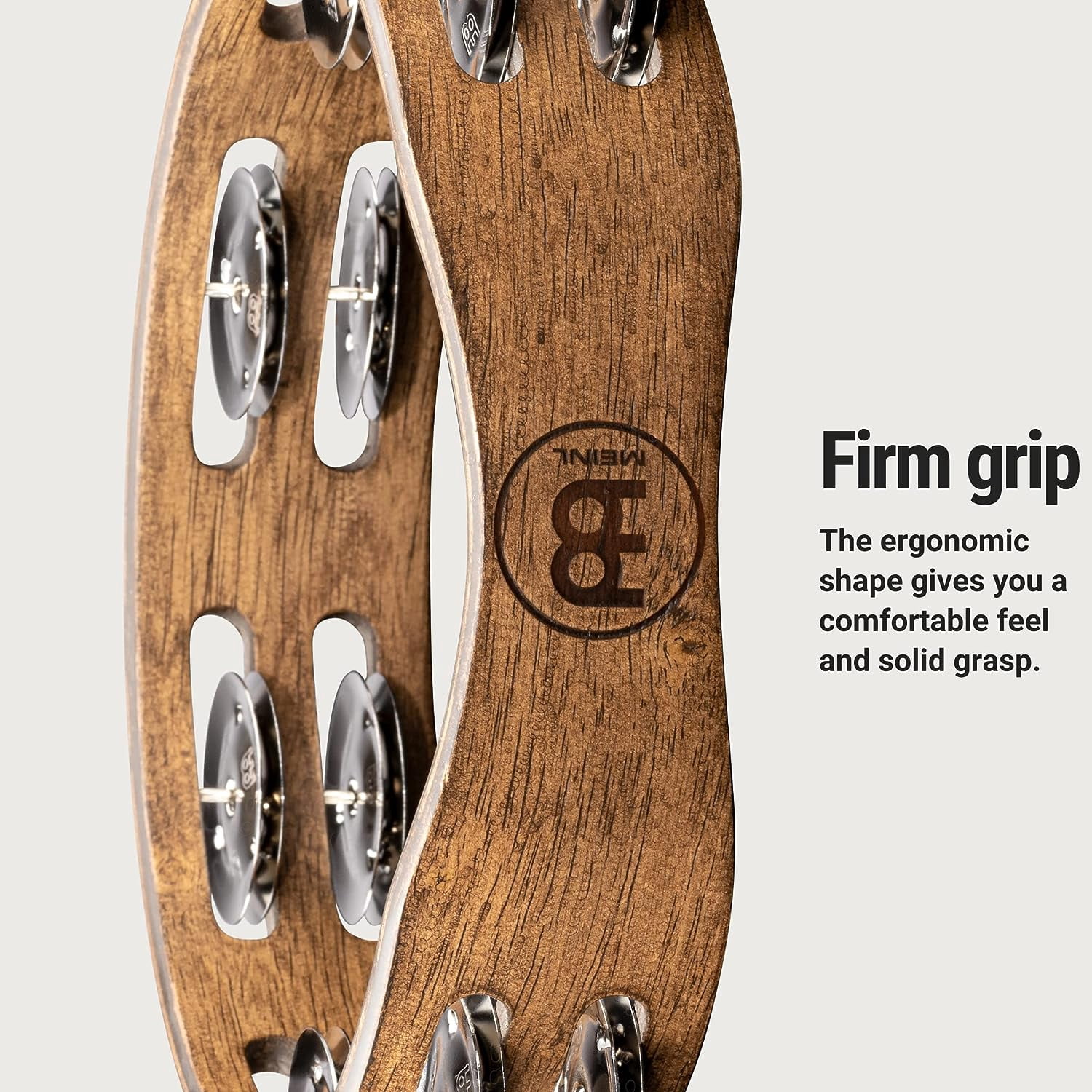 MEINL Compact Wood Tambourine with Double Row Stainless Steel Jingles 8 in. Walnut Brown