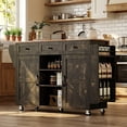 thumbnail image 6 of Ktaxon Mid-Century Modern Kitchen Island Cart with Storage, 47.2" Rolling Kitchen Storage Island on Wheels with 3 Drawers, Farmhouse Island Table with Spice Rack & Drop Leaf, Black Oak, 6 of 10
