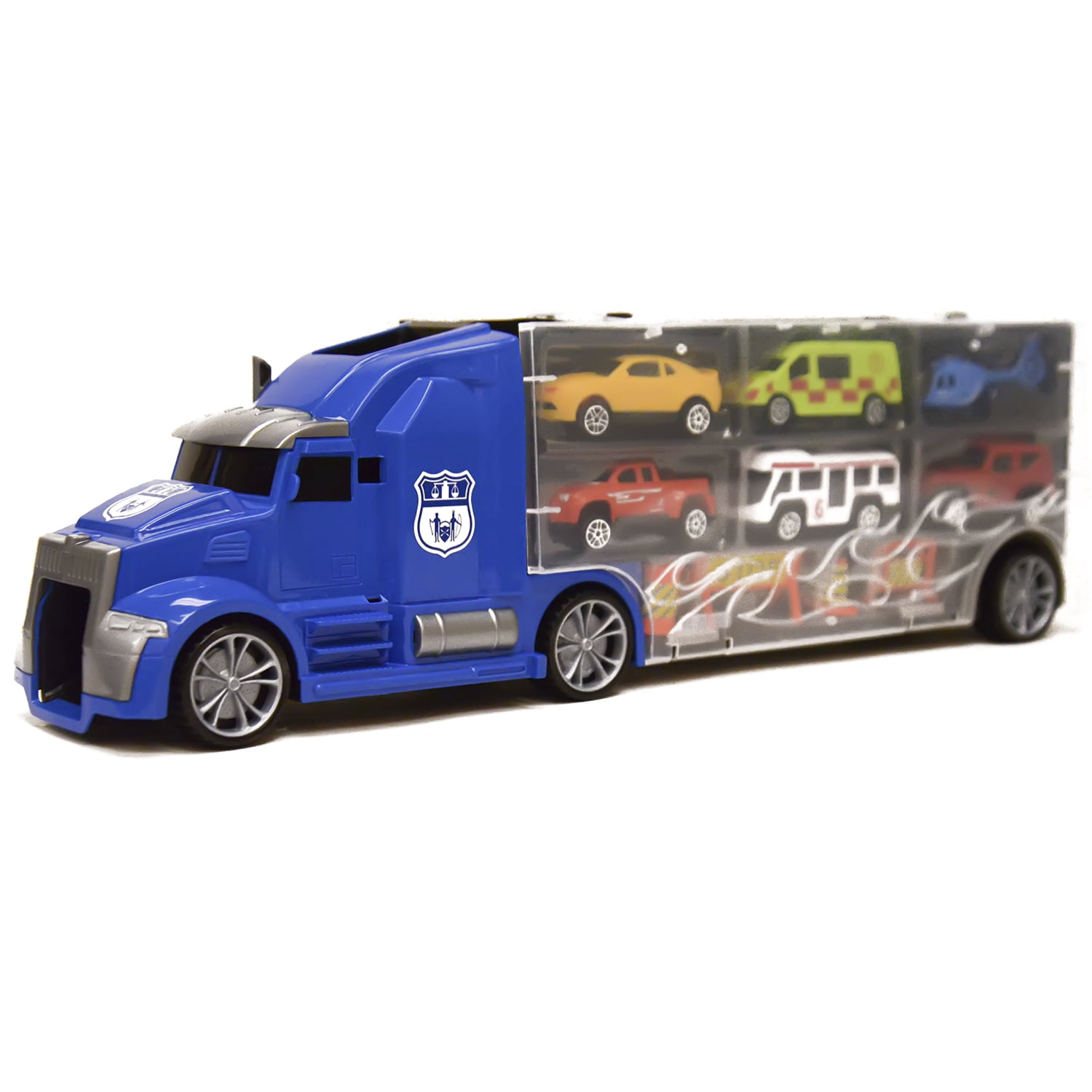 Blue Block Factory 11 in 1 Die Cast Carrier Truck with Mini Cars and Accessories