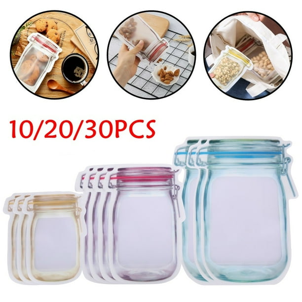 ODOMY 10/20/30pcs Mason Jar Zipper Bags Food Storage Snack Sandwich