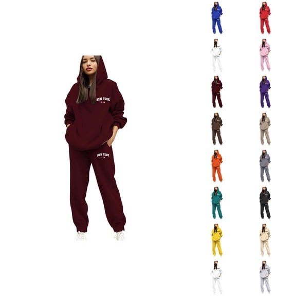 New York Jogging Suits for Women 2026 Fall Winter Fashion Hoodie and Jogger Sweatpants Matching Set Streetwear
