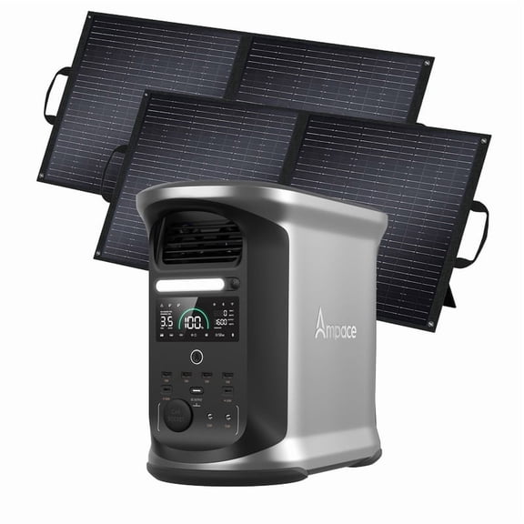 AMPACE Andes 1500 Portable Power Station with 2x100W Solar Panel | 1462Wh | 2400W AC Outlets | Home Backup & Solar Generator for Camping, Emergencies
