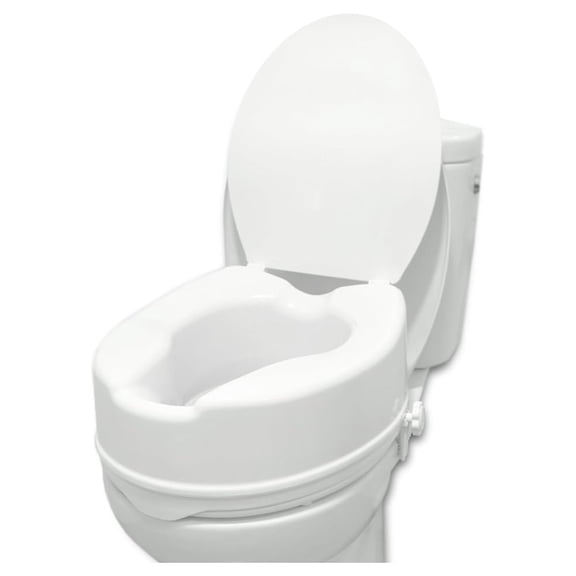 Raised Toilet Seat with Lid for Elderly 6" High, Fits Round and Elongated up to 15" Wide, Commode Seat with Sturdy Brackets, Medical Aid