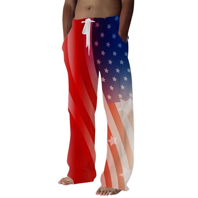 CHOK Pantalons de Softball Homme Toutes Saisons Mode Thème Jour de l'Indépendance Décontracté Impression Numérique 3D Pantalons Amples Décontractés Pantalons Violets Pantalons en Lin Blanc