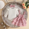 thumbnail image 2 of YDFCWXW Newborn Infant Girls Clothes Set Ruffle Top Plaid Overall Dress with Bow Headband 0-18M (Pink, 3-6 Months), 2 of 9