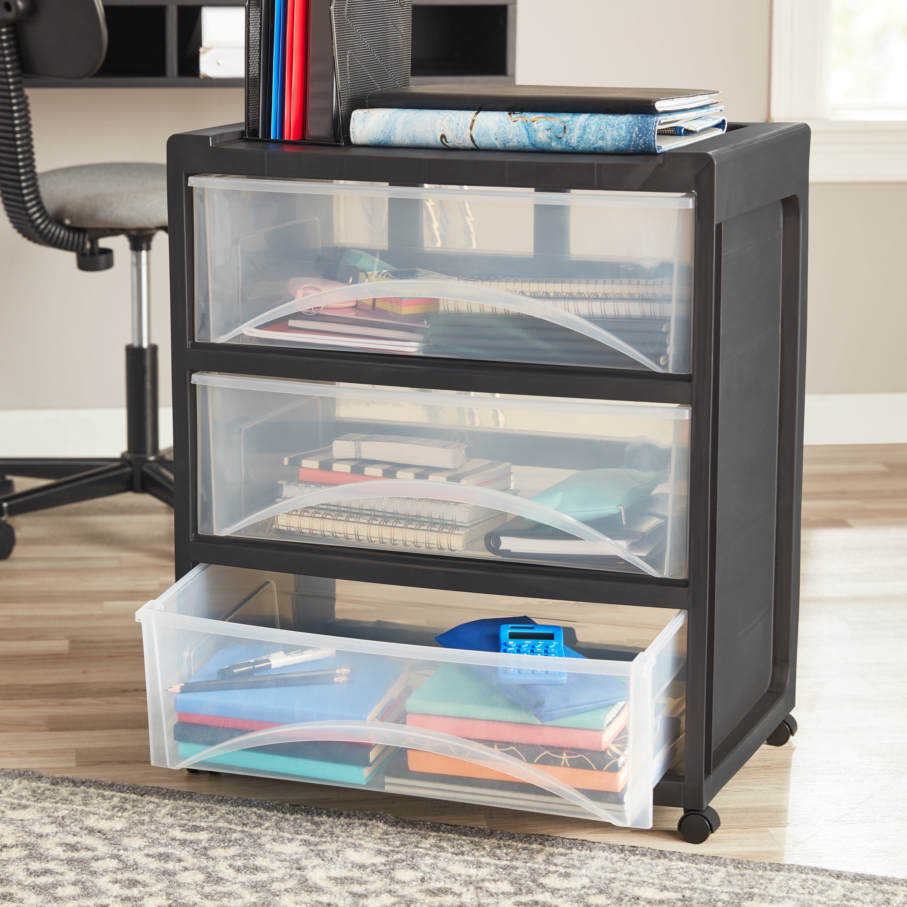 Mainstays 3 Drawer Wide Storage Cart, Gray
