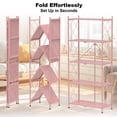 thumbnail image 4 of 5 Tier Foldable Shelf with Wheels, Portable Carbon Steel No Assembly Organizer, Collapsible Rolling Standing Utility Storage Rack for Kitchen Pantry Office, Pink, 4 of 5