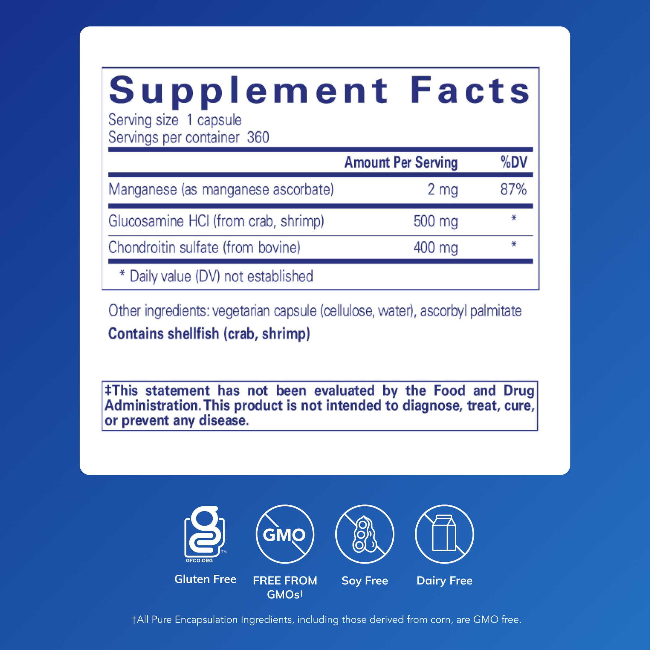 Pure Encapsulations Glucosamine Chondroitin with Manganese | Supplement for Joint Support, Comfort, Mobility, Cartilage Integrity and Health, and Connective Tissue* | 360 Capsules
