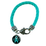 Ovarian Cancer Awareness Teal Leather Bracelet Jewelry